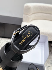 CHANEL 26S SANDALS IN BLACK CALFSKIN WITH GOLD HARDWARE