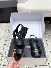 CHANEL 26S SANDALS IN BLACK CALFSKIN WITH GOLD HARDWARE