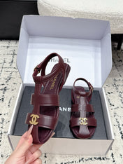 CHANEL 26S SANDALS IN DARK RED CALFSKIN WITH GOLD HARDWARE