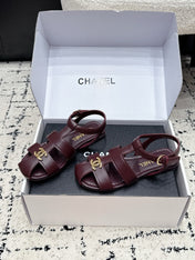 CHANEL 26S SANDALS IN DARK RED CALFSKIN WITH GOLD HARDWARE