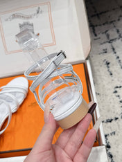 HM 26S STRAPPY SANDALS IN WHITE CALFSKIN SILVER HARDWARE