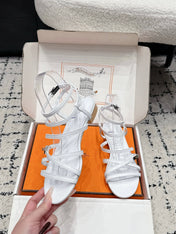 HM 26S STRAPPY SANDALS IN WHITE CALFSKIN SILVER HARDWARE