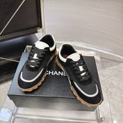 CHANEL 26S LOW TOP SNEAKERS IN BLACK SUEDE AND BLACK FABRIC WITH RUBBER SOLE