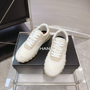 CHANEL 26S LOW TOP SNEAKERS IN BEIGE SUEDE AND WHITE FABRIC WITH RUBBER SOLE