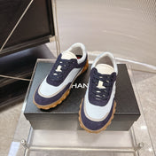 CHANEL 26S LOW TOP SNEAKERS IN NAVY BLUE SUEDE AND WHITE FABRIC WITH RUBBER SOLE
