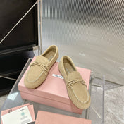 MIUMIU 26S LOAFERS IN LIGHT BROWN SUEDE WITH BOW