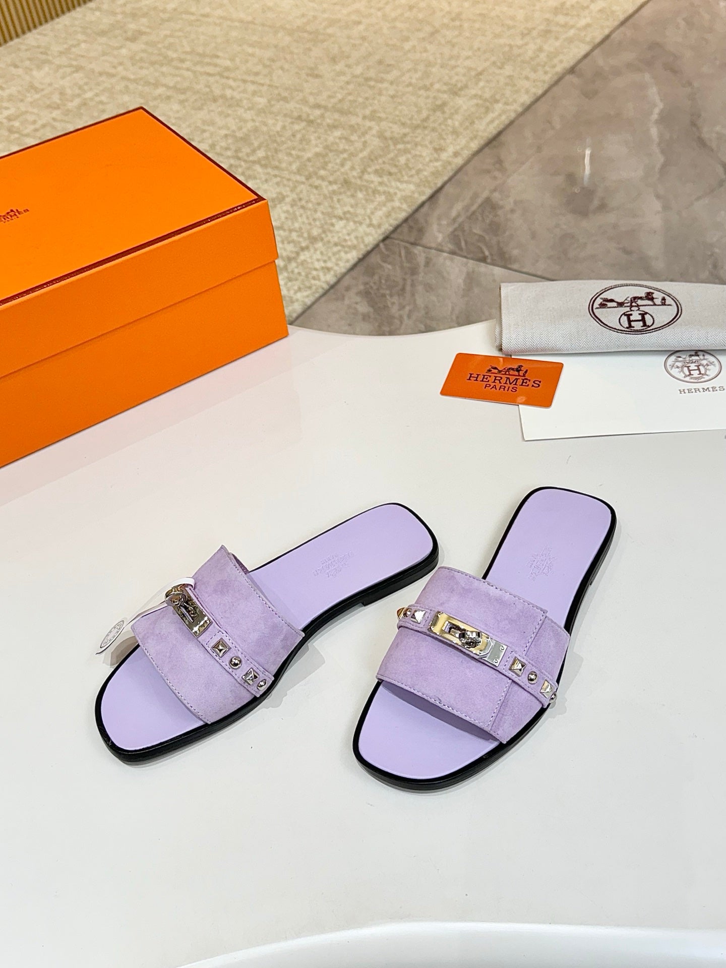 HM 26S GIULIA SANDAL IN LIGHT PURPLE SUEDE AND CALFSKIN SILVER HARDWARE