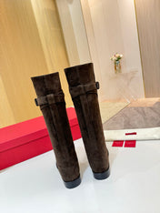 VALENTINO 26S TALL BOOTS IN DARK BROWN SUEDE