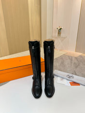 HM 25S RIDING BOOTS IN BLACK LAMBSKIN WITH SILVER HARDWARE