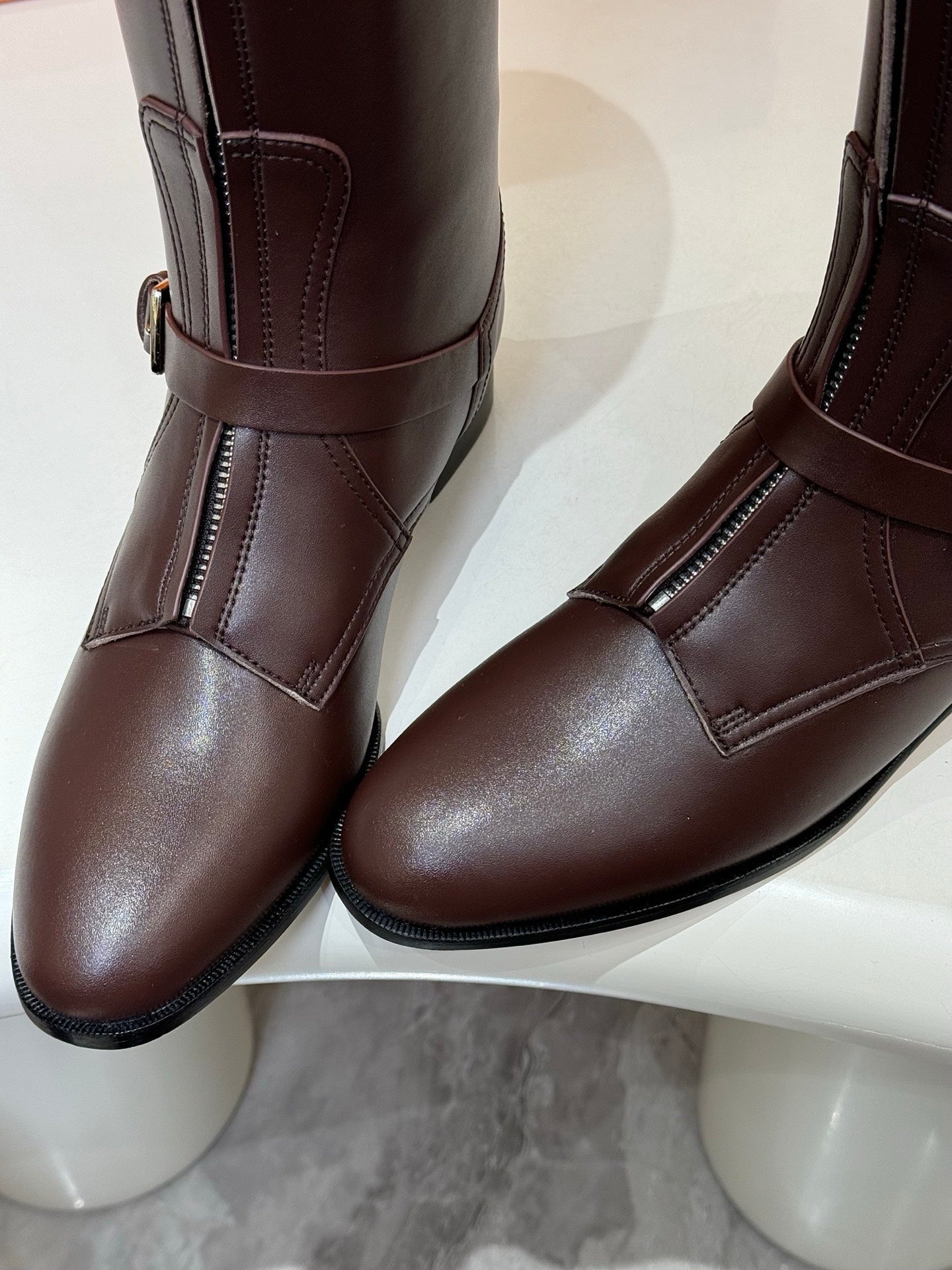 HM 25S RIDING BOOTS IN DARK BROWN LAMBSKIN WITH SILVER HARDWARE