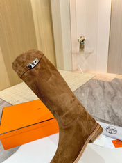 HM 25S JUMPING KNEE-HIGH BOOTS IN BROWN SUEDE WITH SILVER HARDWARE