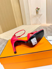 HM 26S H HIGH HEEL SANDALS 90MM IN DARK RED CALFSKIN