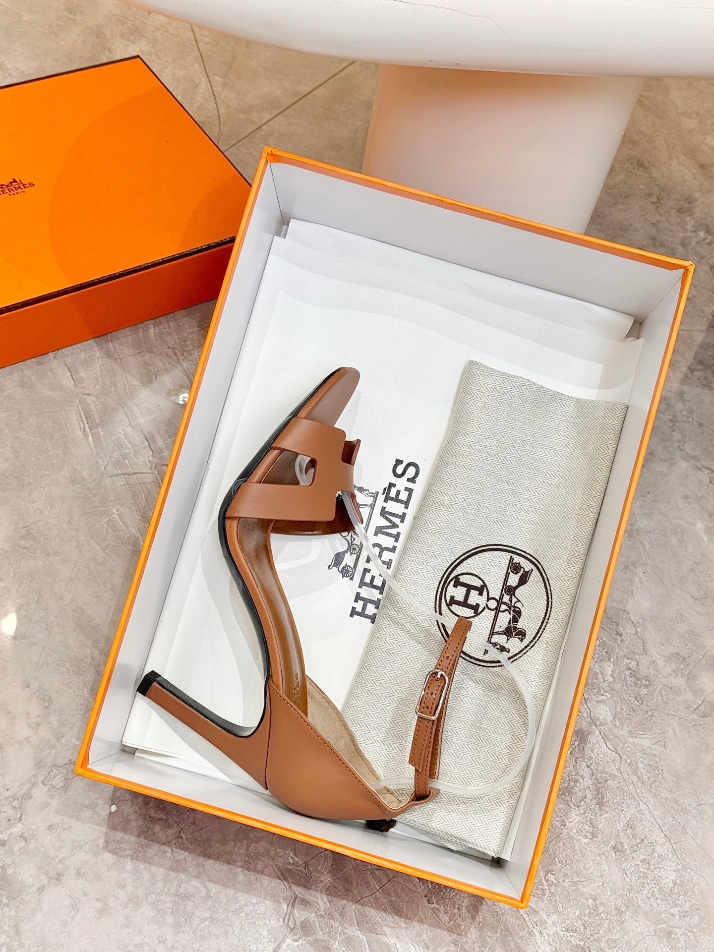 HM 26S H HIGH HEEL SANDALS 90MM IN BROWN CALFSKIN