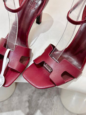 HM 26S H HIGH HEEL SANDALS 90MM IN BURGUNDY RED CALFSKIN
