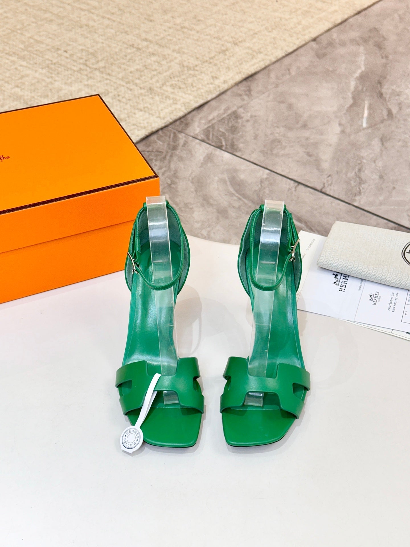 HM 26S H HIGH HEEL SANDALS 90MM IN GREEN CALFSKIN