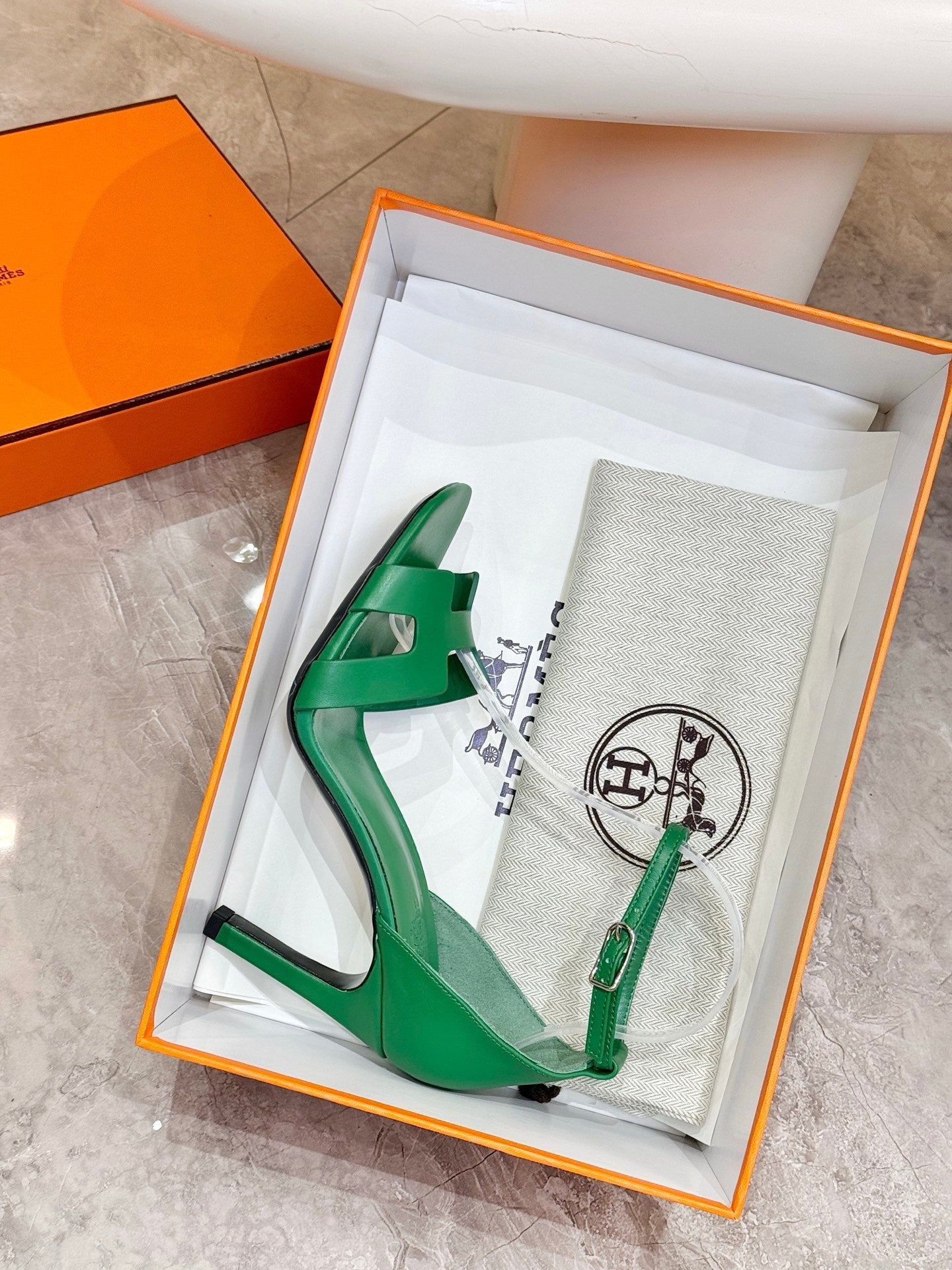 HM 26S H HIGH HEEL SANDALS 90MM IN GREEN CALFSKIN