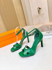 HM 26S H HIGH HEEL SANDALS 90MM IN GREEN CALFSKIN