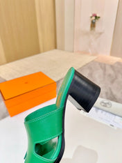 HM 26S HELIA SANDAL 70MM IN GREEN CALFSKIN