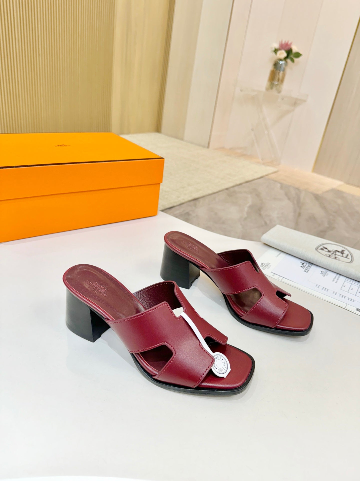 HM 26S HELIA SANDAL 70MM IN DARK RED CALFSKIN