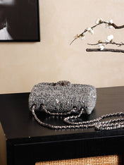 CHANEL 25S FLAP BAG 21 CM IN DARK GREY SEQUINED TWEED