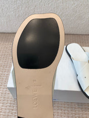 PETAL BELT FLAT SANDAL IN WHITE CALFSKIN