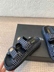 DAD SANDAL IN BLACK MIX WHITE DENIM FABRIC MULE