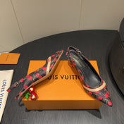 LV HIGH SLINGBACK LOGO AND CHERRY PRINT 25S 55MM IN DARK BROWN CALFSKIN
