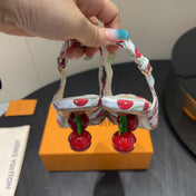 LV HIGH SLINGBACK LOGO AND CHERRY PRINT 25S 55 MM IN WHITE CALFSKIN