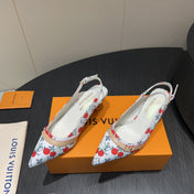 LV HIGH SLINGBACK LOGO AND CHERRY PRINT 25S 55MM IN WHITE DENIM