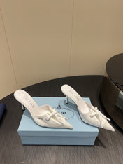 PRADA 25S BRAIDED DETAIL MULES 85MM IN WHITE CALFSKIN
