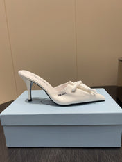 PRADA 25S BRAIDED DETAIL MULES 85MM IN WHITE CALFSKIN