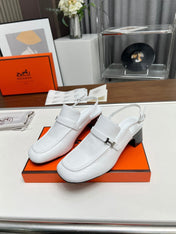 SQUARE TOE SLINGBACK SNOW CALFSKIN