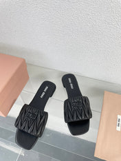 Women's Black Leather Slippers