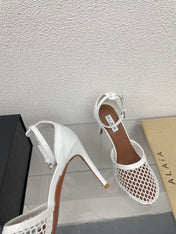 ALAIA HIGH FISHNET 9 CM PUMPS IN WHITE MESH