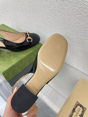 GG WOMEN'S HORSEBIT SLINGBACK IN BLACK CALFSKIN WITH RHINSTONES