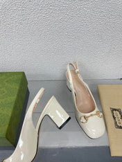 GG WOMEN'S HORSEBIT SLINGBACK 75MM IN WHITE CALFSKIN