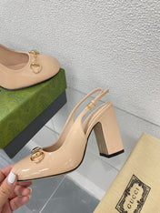 GG WOMEN'S HORSEBIT SLINGBACK 95MM IN TAN BEIGE CALFSKIN