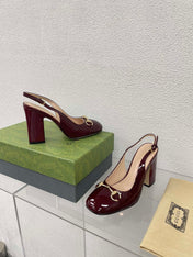 GG WOMEN'S HORSEBIT SLINGBACK 95MM IN WINE RED CALFSKIN