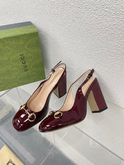 GG WOMEN'S HORSEBIT SLINGBACK 95MM IN WINE RED CALFSKIN