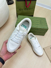 GG INTERLOCKING G SNEAKER WHITE BEIGE CALFSKIN AND FABRIC