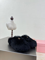 BLACK RABBIT FUR MULES