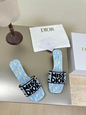 DWAY HEELED SLIDE EMBROIDERED COTTON AND LIGHT PINK MISS DIOR ALLOVER MOTIF 35 MM