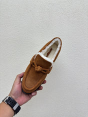 BOTTEGA VENETA 26S LOAFERS IN BROWN SUEDE AND WHITE WOOL