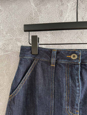 Loewe Pocket Leather Skirt Dark Blue Denim Cotton