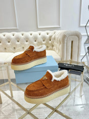 SUEDE LOAFER BRONZE BROWN WITH SHEARLING LINING