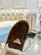 SUEDE LOAFER CHOCOLATE WITH SHEARLING LINING
