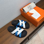 HM 26S KAZIMIR SANDAL IN WHITE CALFSKIN AND BLUE FABRIC