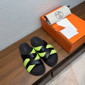 HM 26S KAZIMIR SANDAL IN BLACK CALFSKIN AND LIME GREEN FABRIC