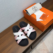 HM 26S KAZIMIR SANDAL IN WHITE CALFSKIN AND PINK FABRIC