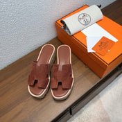 HM 26S H CUT PLATFORM SLIDES IN DARK BROWN SUEDE CORK SOLE